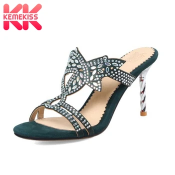 

KemeKiss Size 31-43 Women High Heel Sandals Slip On Crystal Open Toe Women Summer Shoes Sexy Sandals For Club Holiday Footwear
