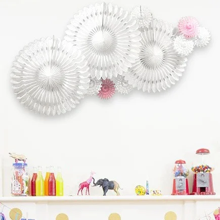 

10pc Cut-out Paper Decoration Set Snowflake Tissue Paper Fans Pinwheels for Wedding Birthday Showers Decor