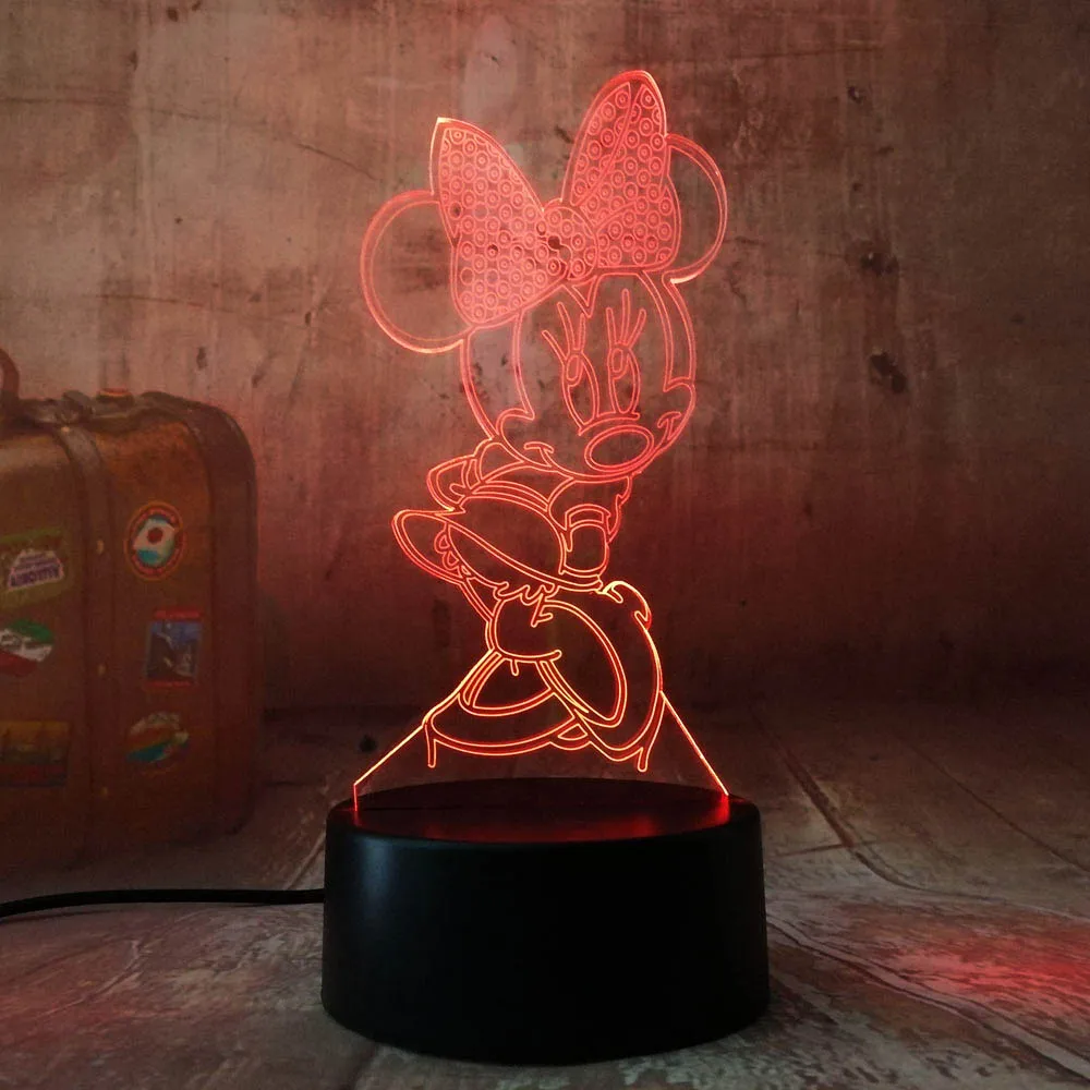  3D Cartoon Minnie Mouse LED RGB Night Light 7 Color Change Desk Table USB Lamp for Child Kids Chris - 32887787794