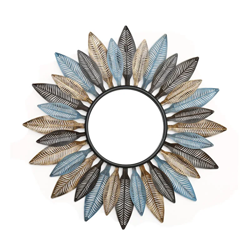 French Wrought Iron Sun Flower Leaf Wall Hanging Decorative Mirror Wall Crafts Decoration Home Livingroom Background Mural R2122