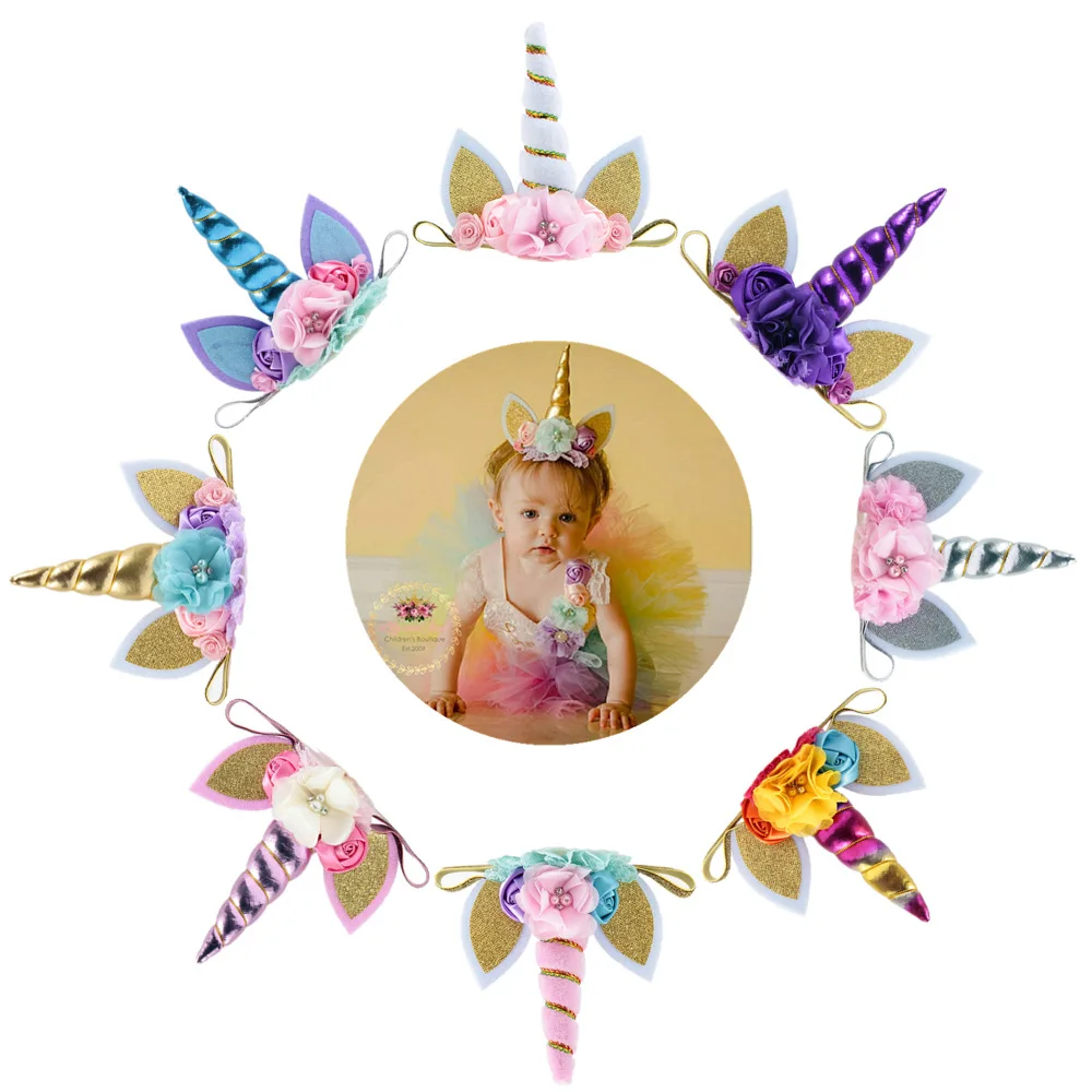 Diadema de cuerno de unicornio para bebé, regalos de cumpleaños para niños, diademas para chicas, suministros de fiesta, accesorios de fotografía recién nacido
