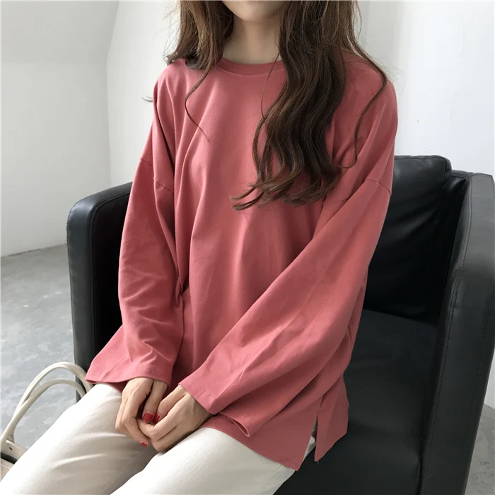 Long Sleeve Solid Loose Casual Basic All Match Female Women College ...