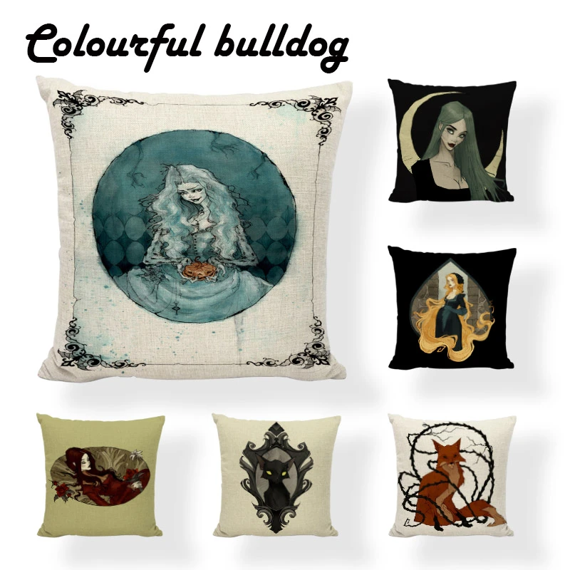 Horrifying Witch Wizard Halloween Decorative Cushion Cover Letter Pillows Magic Girl Evil Cat Vampire Suger Skull Pillow Case Cushion Cover Letter Cushion Coverdecorative Cushion Covers Aliexpress