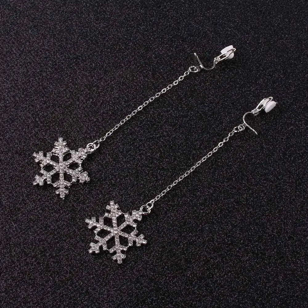 

New Fashion simple Snowflake Shape Clip on Earrings Without Piercing Long Chain Earring Wholesale for women No Hole Ear Clip