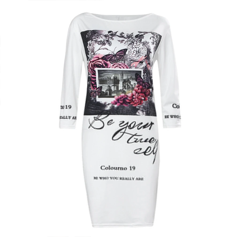 New Rose Flower Floral letter Print Long Sleeves Party font b Dresses b font font b