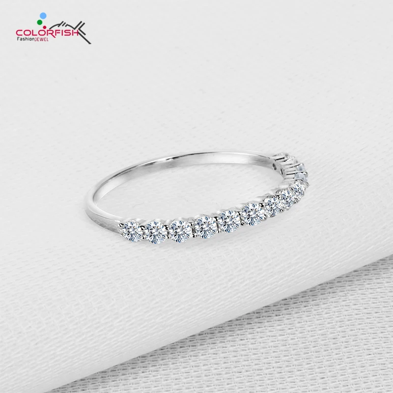 

COLORFISH 925 Sterling Silver Thin Match Eternity Ring Women Fashion Share Prong Set Round 2 mm Cz Anniversary Wedding Rings