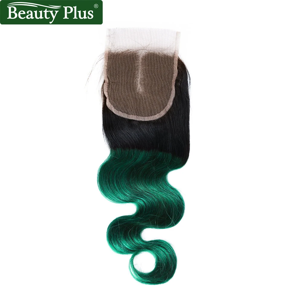 teal ombre green human hair bundles with closure (9)