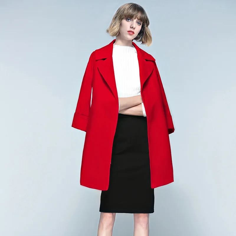 

2018 New Autumn And Winter Women Thin Imitation Woolen Fashion Loose Coat Long Fund Woollen Overcoat Self-cultivation