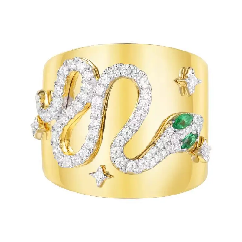 

SLJELY Luxury Brand 925 Sterling Silver Green Eyes Snake Ring Micro Cubic Zirconia 3 Gold Colors Egyptian Monaco Women Jewelry