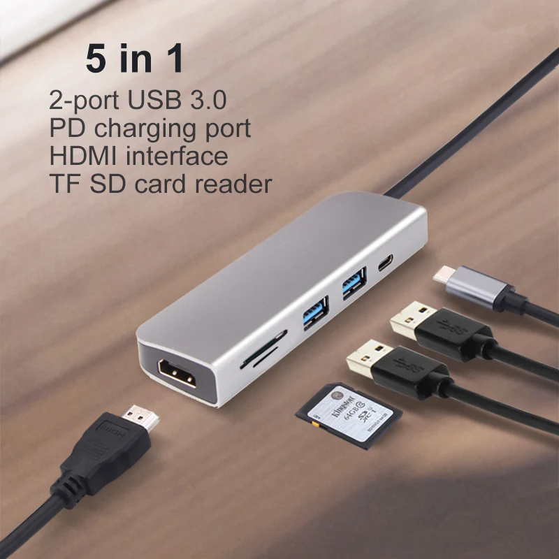 OFCCOM док-станция с usb-gортом все-в-одном USB C конвертер в HDMI VGA RJ45 PD адаптер для MacBook samsung Galaxy S10/S9 Тип C концентратор - Цвет: 5-in-1 Card  Silver