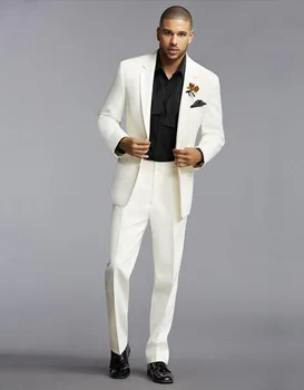 

Simple Ivory Men Suits 2017 Tailored Slim Fit Groomsmen /Best Men Wedding Suits Men's Party Tuxedos Blazer (Jacket+Pants+Tie)