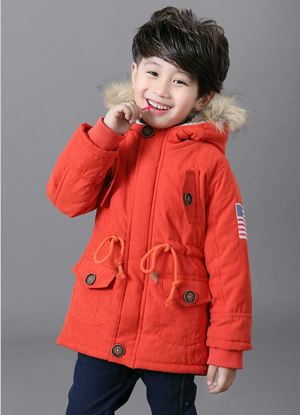 WEONEDREAM зимние детские куртки пальто для мальчиков и девочек детская верхняя одежда с капюшоном с воротником из искусственного меха костюм для снега с хлопковой подкладкой для маленьких мальчиков и девочек - Цвет: orange