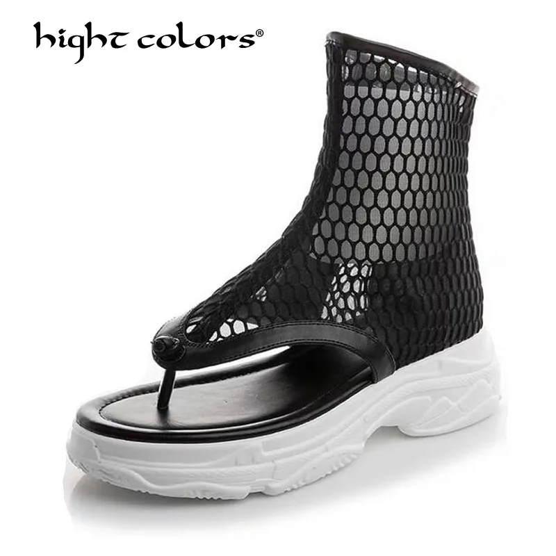 HIGHT COLORS Brand Summer boots Ladies Female Women Ankle boots Wedges Peep toe Black White ...