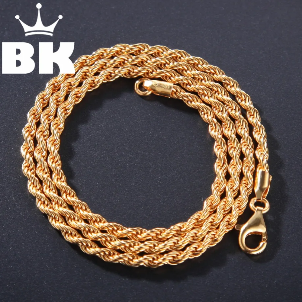The Hiphop silver color 3mm Rope Chain Puffed Mariner Link Chain Choker Necklace  Color Men Boys Necklace Jewelry Wholesale