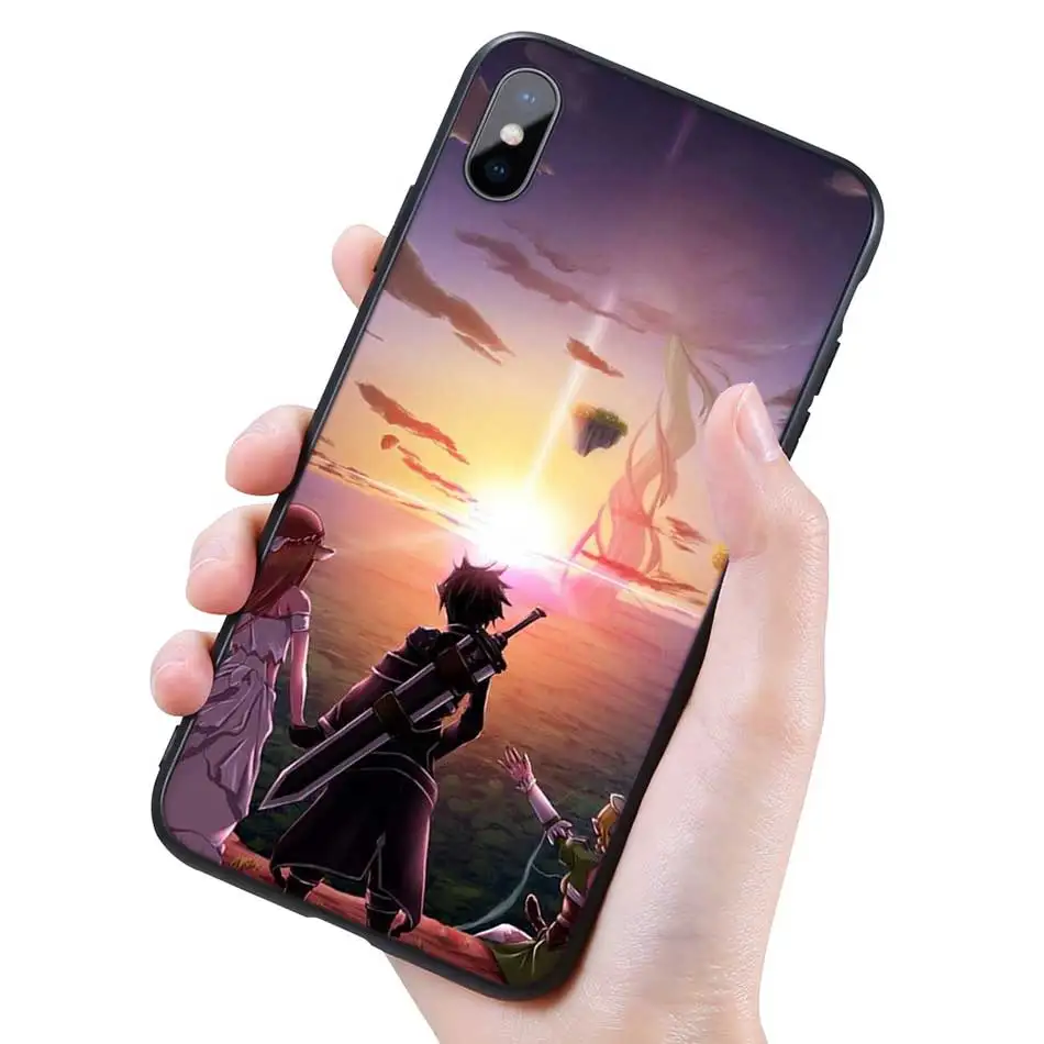 Силиконовый черный чехол для iPhone 11 Pro XR X XS MAX 7 8 6 6S Plus 5 5S SE 5C 7Plus 8Plus Phone Sword Art Online SAO аниме