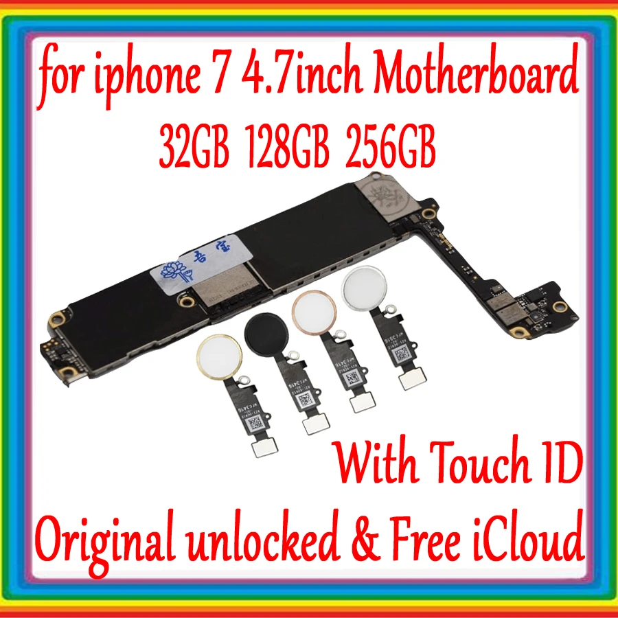 

factory unlocked For iphone 7 4.7inch Motherboard With Touch ID/without Touch ID, Original for iphone 7 Logic board Good Tested