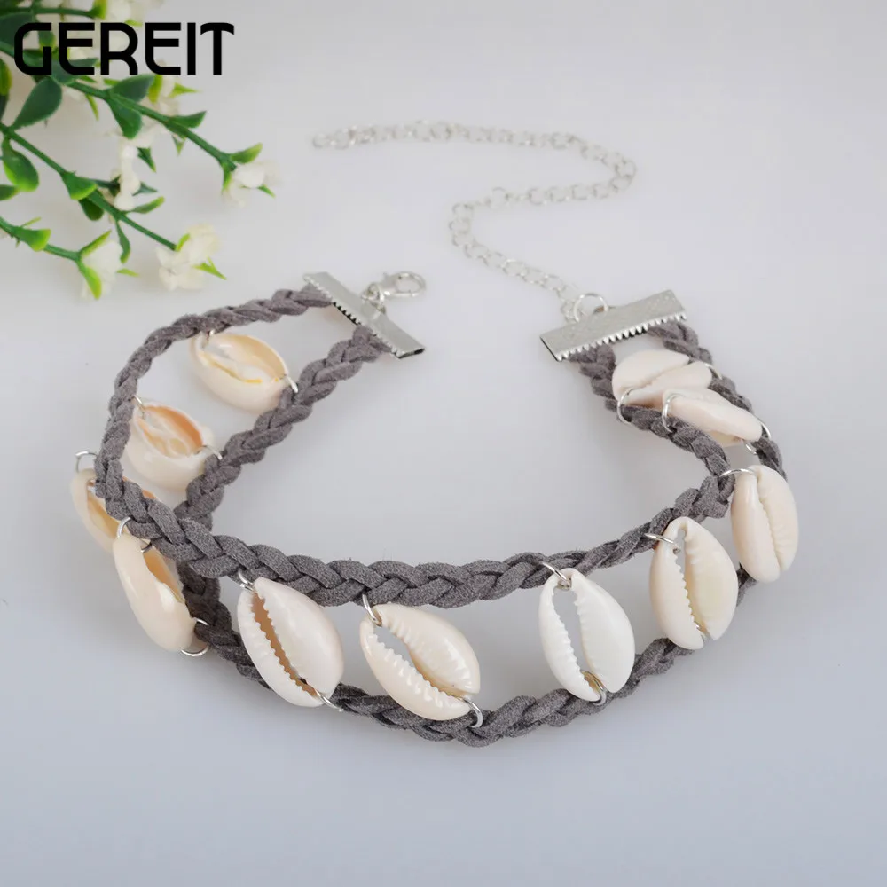 

GEREIT Sea Shell Velvet Choker Necklace Women Fashion Summer Choker Necklace Goth Boho Beach Jewelry Hand Woven Torques Collier