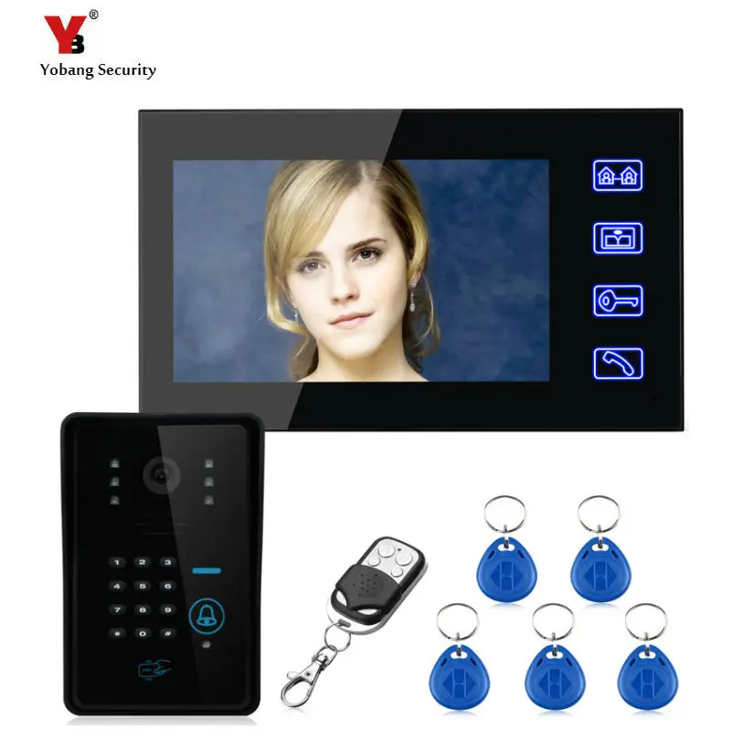 Yobang Security freeship 7inch monitor Video Intercom System RFID Password Keypad Doorbell Camera with hands-free access control