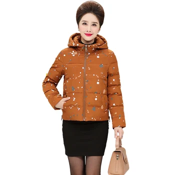 

Women Basic Black Hooded Jacket Pockets Thick Warm Padded Coat Polka Dot Printed Female Casual Loose Outerwear Plus Size Tops