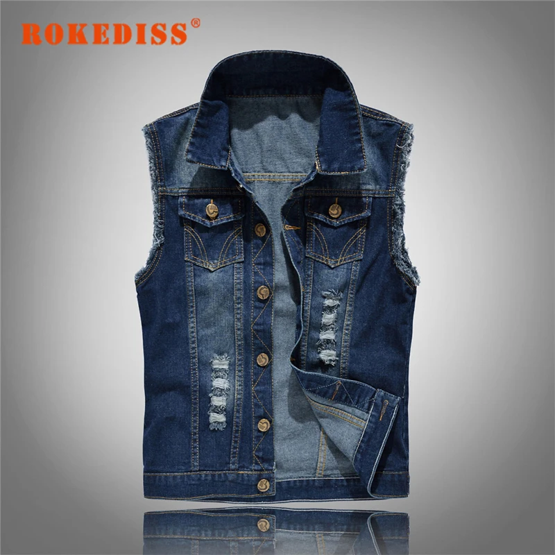 2017 Spring Summer New Fashion Denim Vests Men Slim Fit Letters Printed