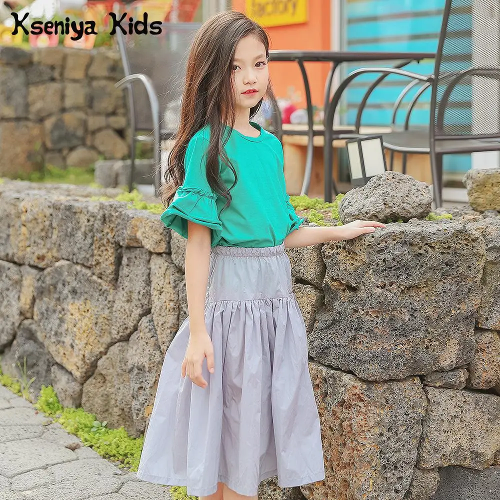 

Kseniya Kids Summer Girl Pullover Puff Sleeve T Shirt + Princess Skirt Girls Clothes Clothing Sets Teenage Clothes For Girls