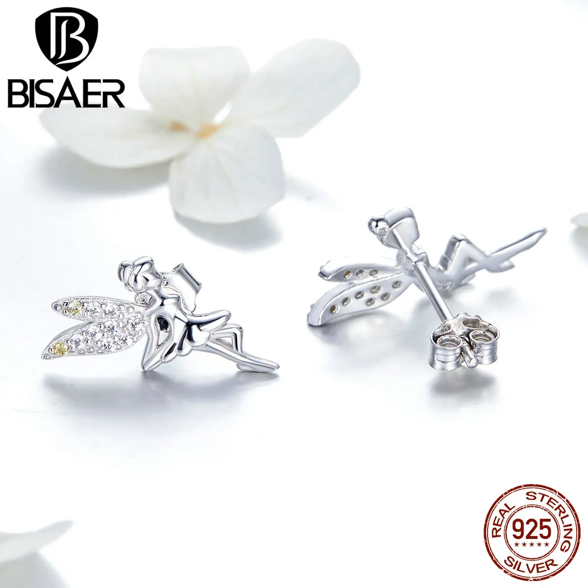 Женские серьги пусеты Bijoux Серьги в виде Ангела из серебра и 925 пробы GAE046