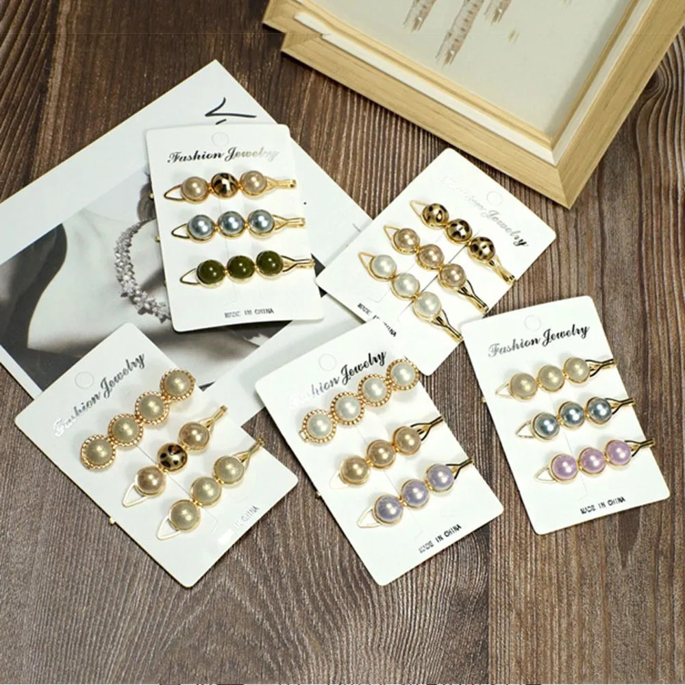 

Fashion 3pcs/Set Imitation Pearl Hair Clip Colorful Beads Snap Barrette Stick Hairpin Hair Styling Accessories for Women Girls