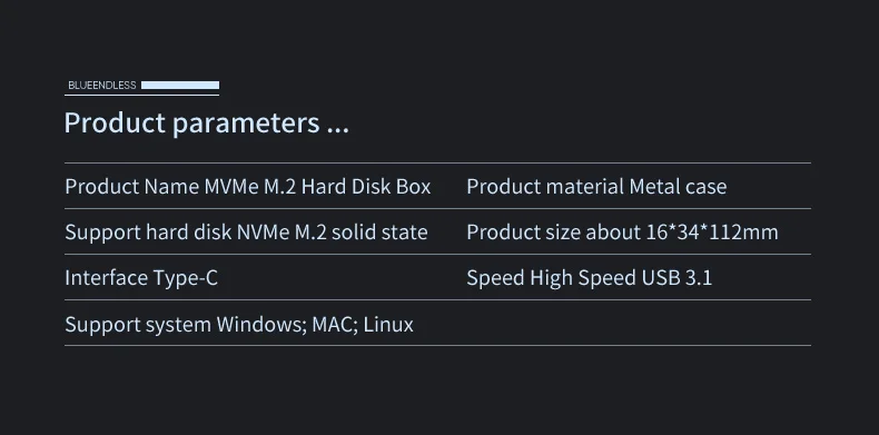 Blueendless NVME M.2 ssd Чехлы для жестких дисков type c 3,1 gen2 10 Гбит/с Высокая скорость передачи жесткий диск Корпус серебристый алюминиевый hdd