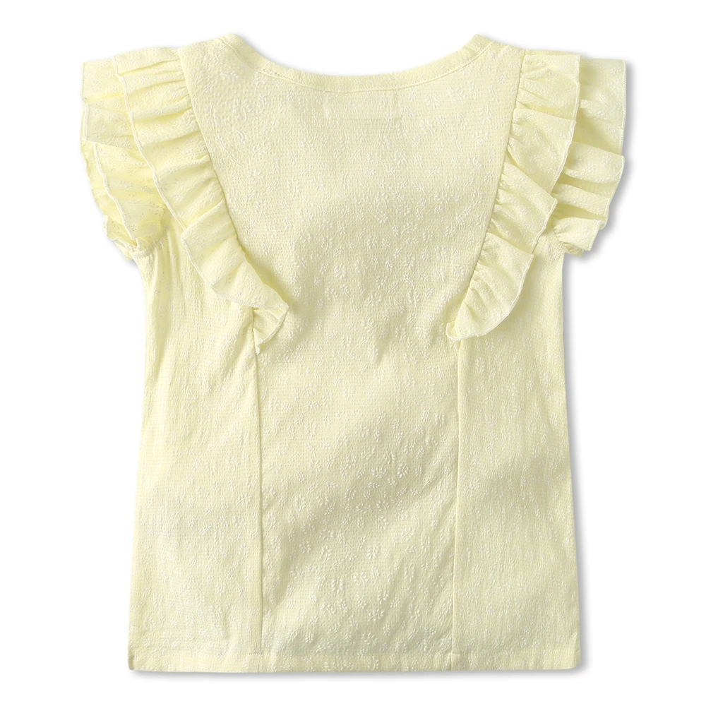 Baby Girl Blouse ,Girls Yellow Blouse ,Summer thin shirt,Girls Blouse Short flutter sleeve Blouse with small flowers Tunic Top Shirt  (7)