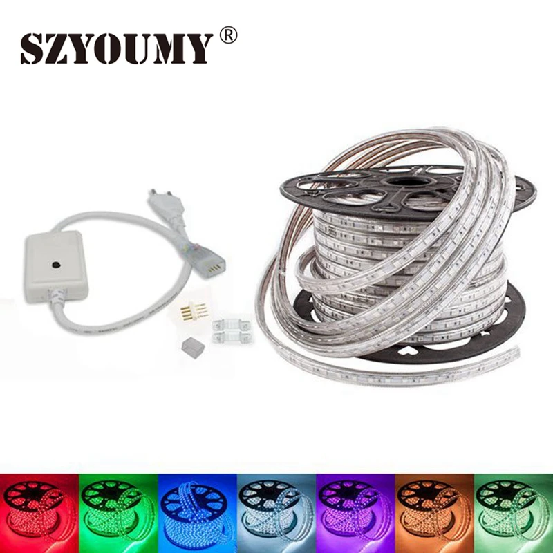

SZYOUMY High Bright Waterproof 220V SMD 5050 60LEDS Per Meter Strip Flexible Light IP66 led Rope Light Lamp With 220V Power plug