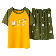 Лето хлопок мужской пижамный комплект мультфильм o-образным вырезом свободные мягкие большие размеры Mens Мужская одежда для сна короткий топ+ короткие штаны мужские пижамы