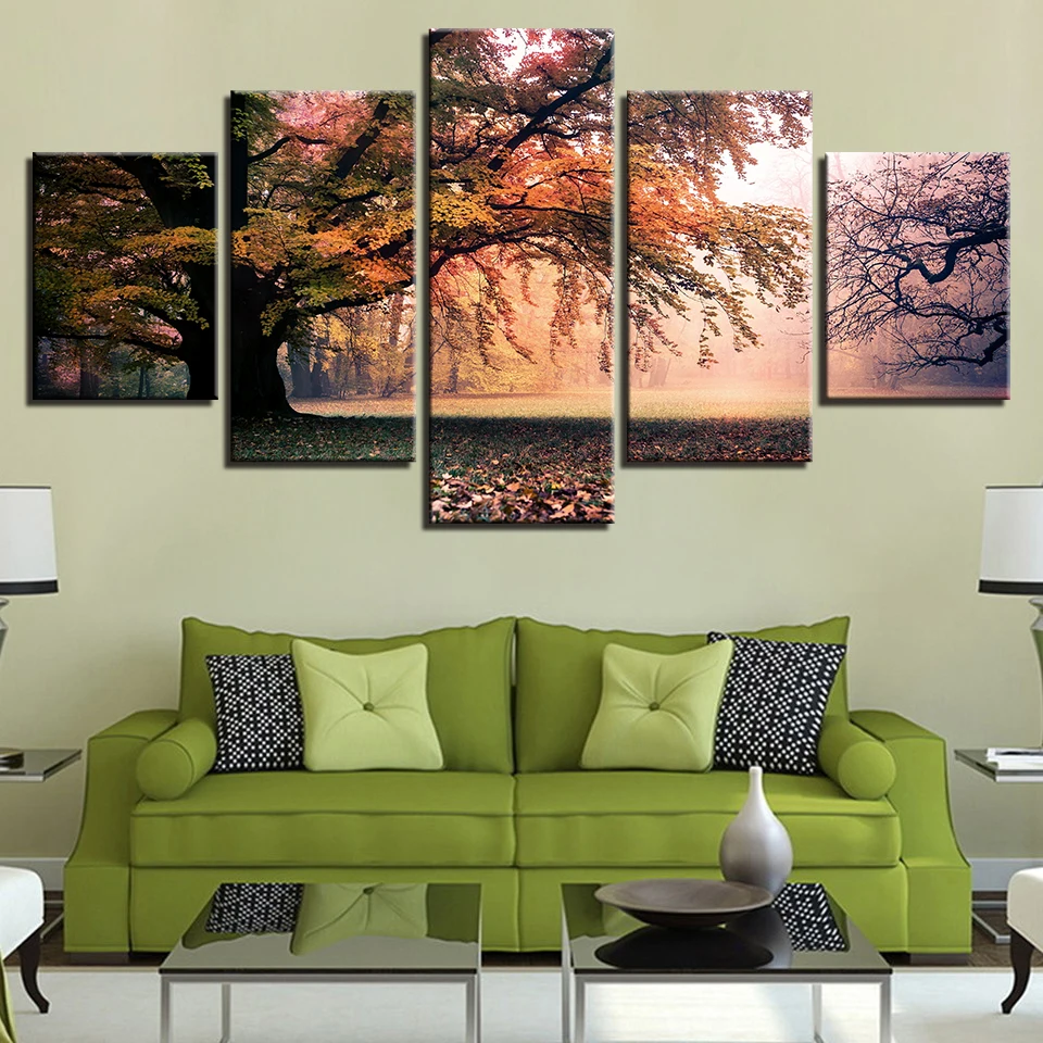 

Modular Canvas HD Prints Pictures Wall Art 5 Pieces Fall Trees Group Posters Forest Great Trees Paintings Home Decor Framework