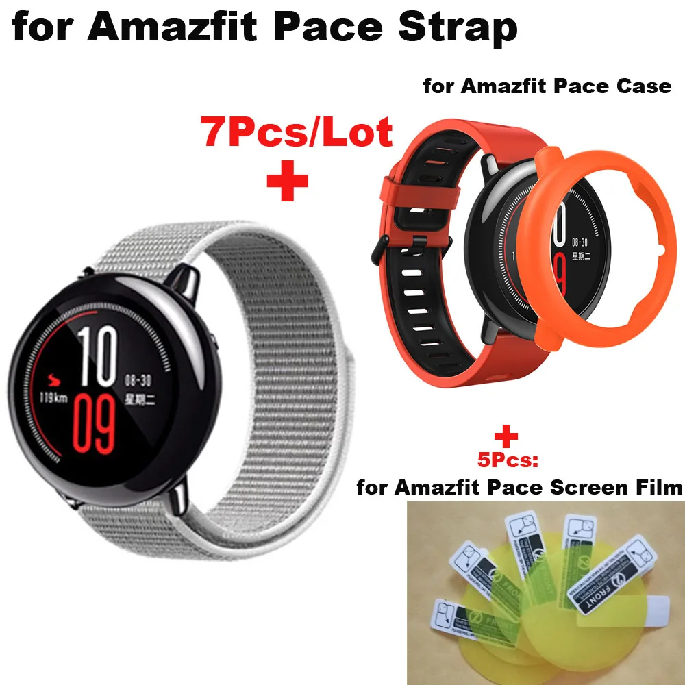 

7/lot for Amazfit Pace Smart Watch Strap 22mm Nylon Bracelet Band for Original Xiaomi Huami Amazfit Pace Black Pulesra Correa
