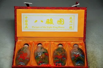 

4PCS chinese inside hand painting *8 horse* glass snuff bottle