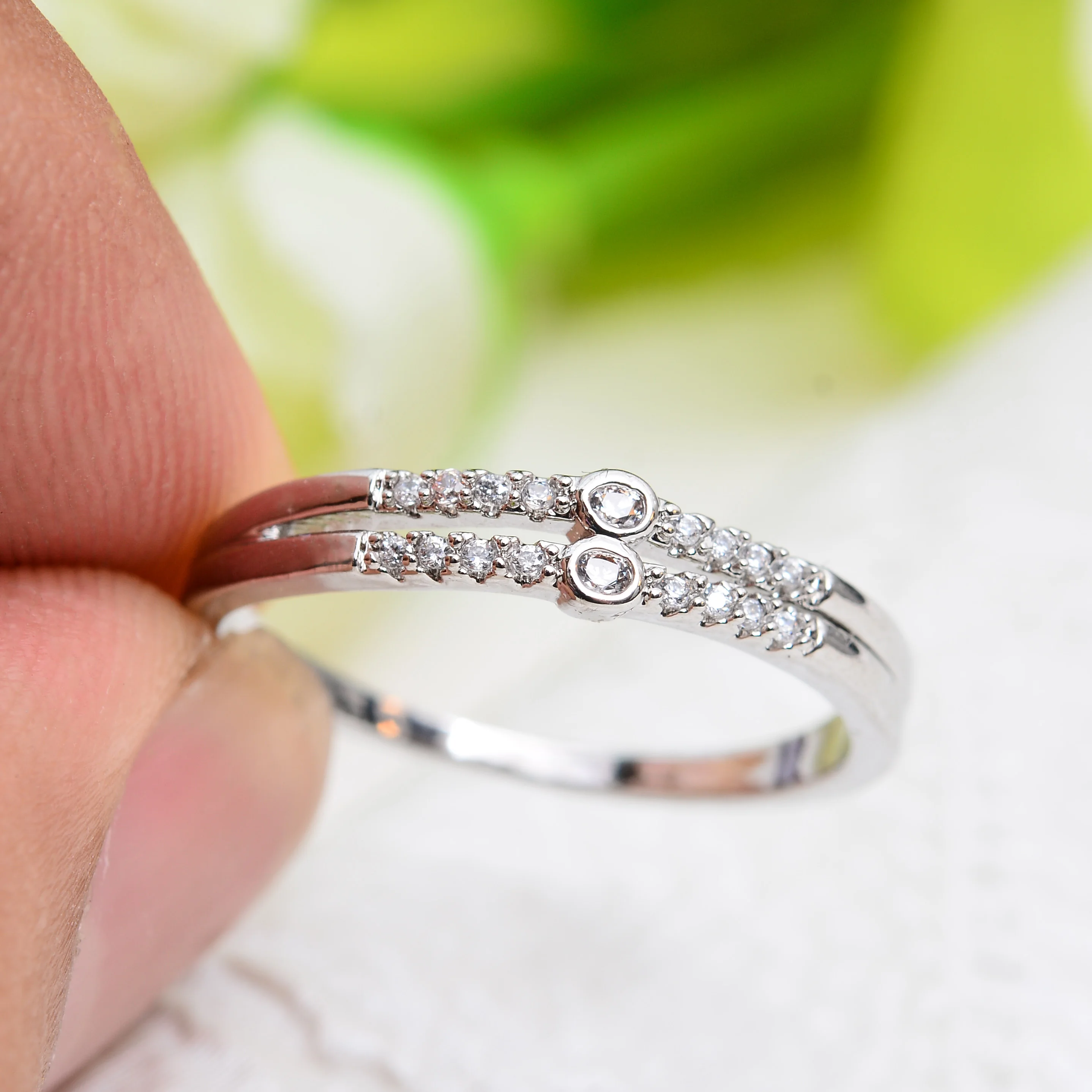 

KNOCK Top Quality Silver Concise Vintag AAA CZ dual Crystal Wedding Ring Austrian Crystals Rings for Women