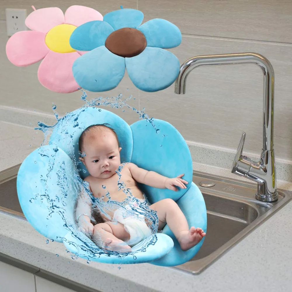 

Newborn Baby Bathtub Foldable Blooming Bath Flower Bath Tub for Baby Blooming Sink Bath For Baby Play Bath Sunflower Cushion mat