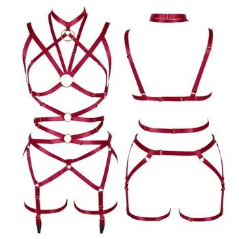 

Harness Bra Strappy Red Chest Belt Adjustable Sexy Goth Punk Women Stockings Suspender Elastic Plus Size Hollow Out Club Rave