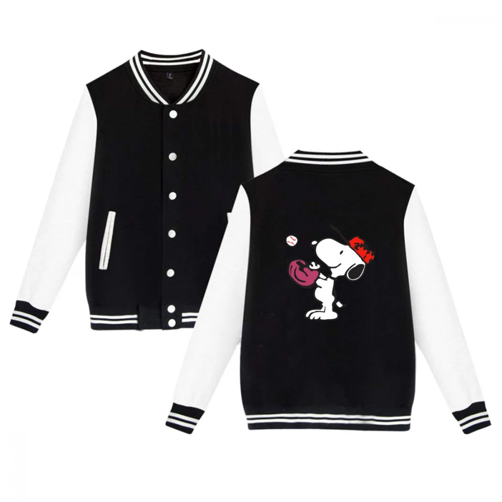 Koop Custom Geschilderd DIY de Snoopy Baseball Jas Vrouwen Herfst Winter Lange Mouwen Harajuku Paar Bomper Jas 2018