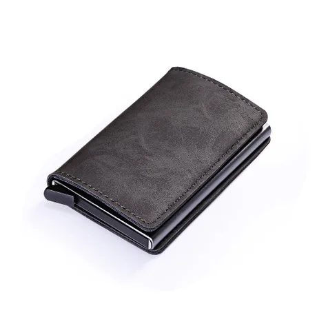 Мужской карбоновый кожаный ID кредитный держатель для карт с карманом для монет протектор RFID зажим для бумажника - Цвет: Grey 3