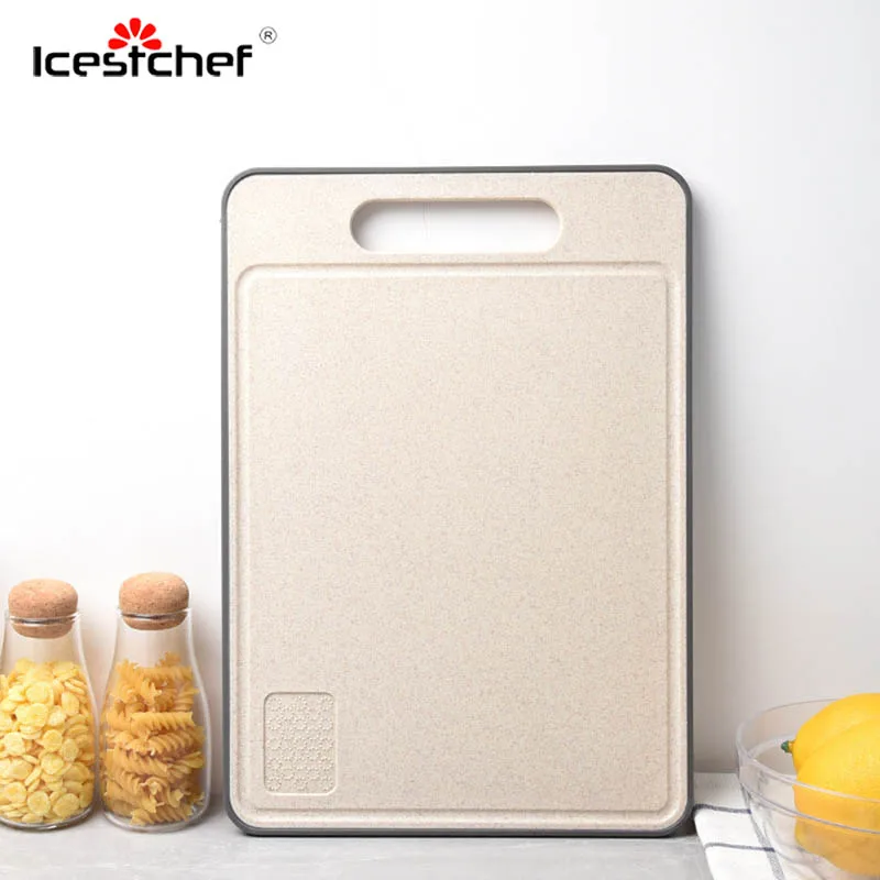 

ICESTCHEF Wheat Straw Chopping Board PP Chopping Blocks With Grinding Garlic Tool Non-slip Cutting Board Kitchen Tools
