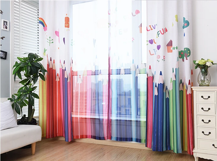 Корейский стиль, Детская мечта, цветные карандаши, тюль для спальни, оконные шторы для гостиной, детские шторы, занавески