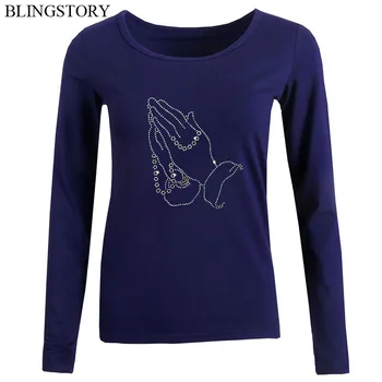 

BLINGSTORY Autumn Diamond Print Long Sleeve O-neck Big Size Women Tshirt