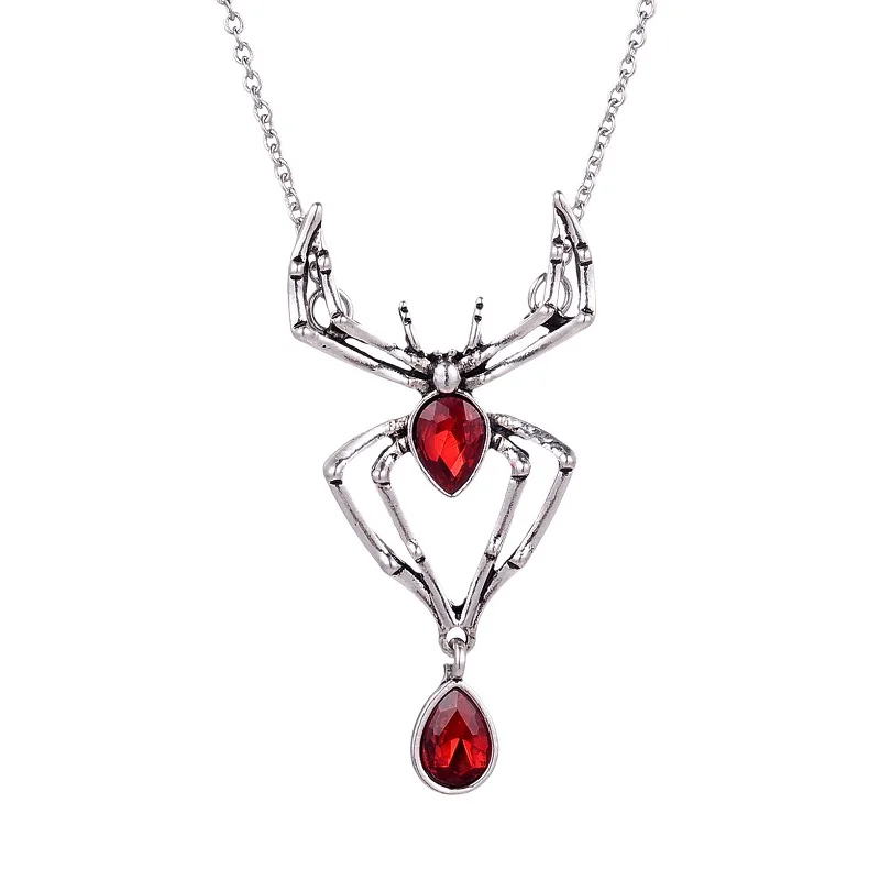 

Punk Vintage Spider Necklace Pendant Red Crystal Jewelry Halloween Party Decor Gifts for Men Women Hip Hop Vampire jewelry