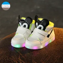 Г. Светодиодный свет, зимние детские модные ботинки хлопковая обувь для маленьких мальчиков и девочек теплые зимние ботинки светящиеся Детские кроссовки с героями мультфильмов