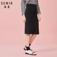 SEMIR, женская трикотажная Юбка До Колена, Женская юбка-карандаш Стретч на подкладке, высокая талия, трикотажная резинка на поясе, разрез сзади