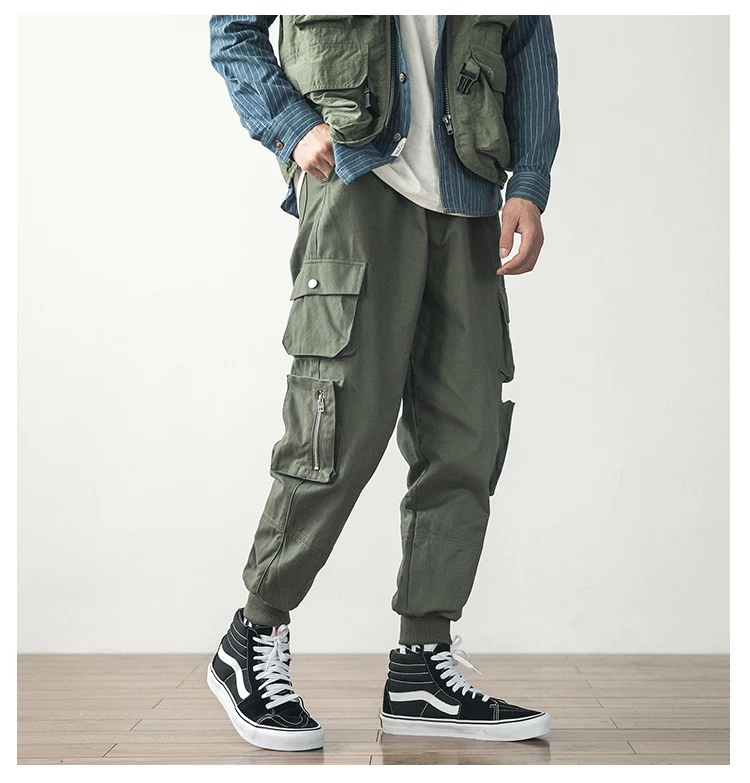 Мужской мульти-карманный нагрудник Общий мужской jogger army green high street cargo повседневные брюки свободные уличная мода хип-хоп брюки