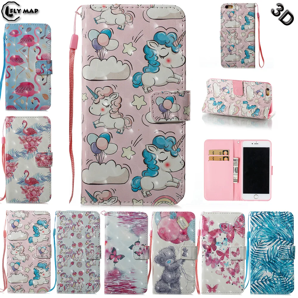 Kopen 3D Flip Case voor Apple iPhone 6 Plus 5.5 #039; #039;inch Flamingo eenhoorn Portemonnee Lederen Cover Telefoon Case voor Apple iPhone 6 s Plus A1687