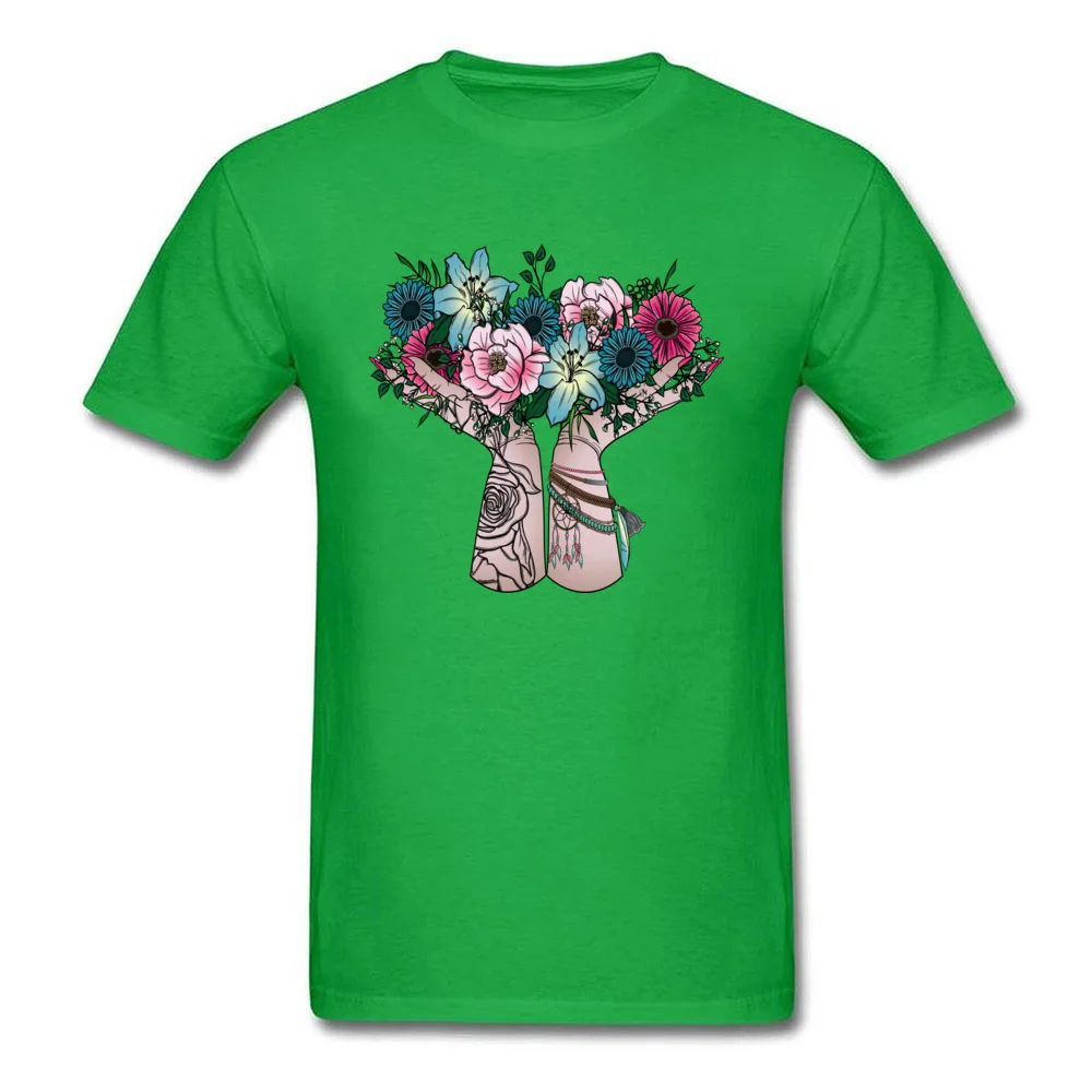 Discount Mens T-shirts Bohemian Bouquet Print Tops Shirt All Cotton Short Sleeve Casual T Shirts Round Collar Drop Shipping Bohemian Bouquet green