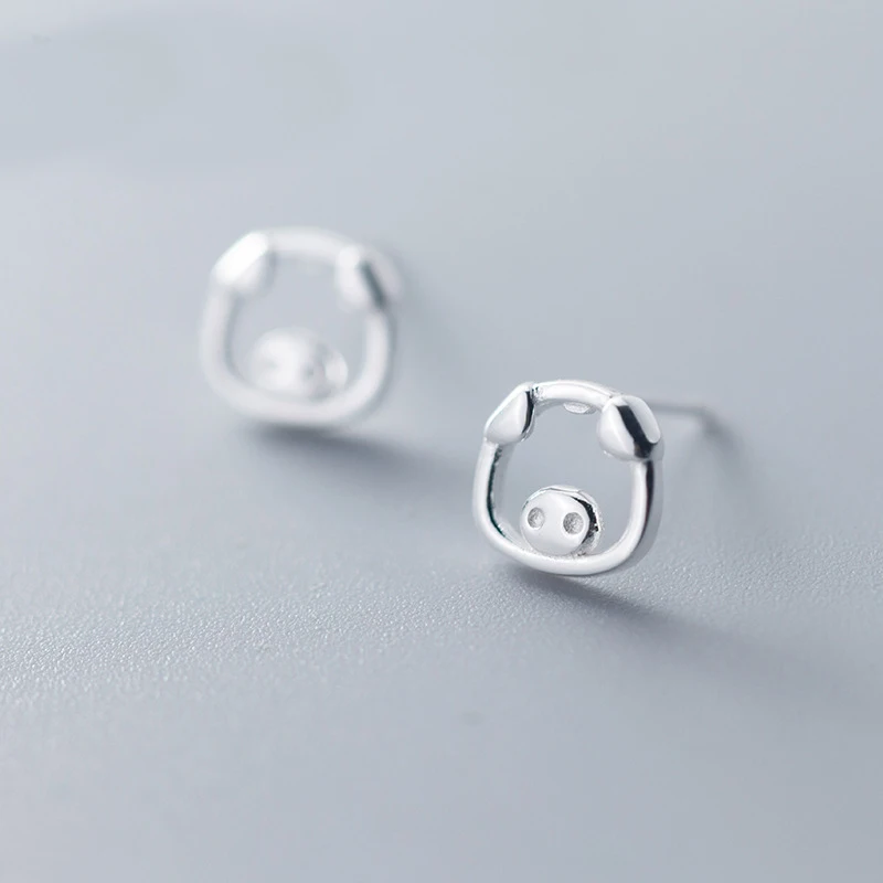 

MloveAcc 925 Sterling Silver Lovely Pig Animal Stud Earrings for Women Girl Silver Fine Jewelry Brincos Gift