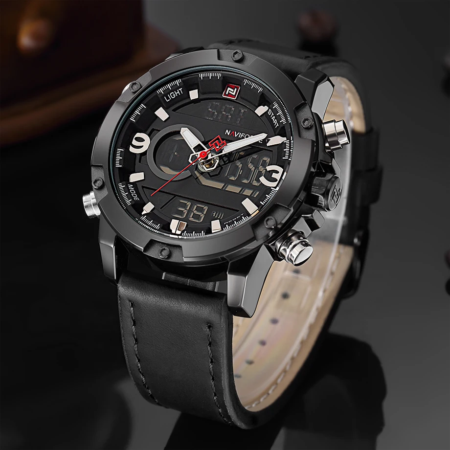NAVIFORCE мужские часы модные повседневные спортивные черные кожаные армейские